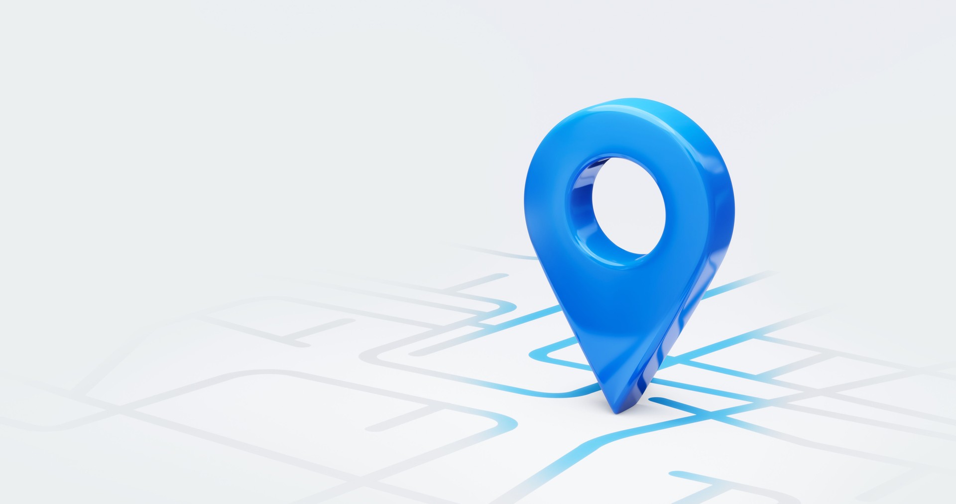 Blue location 3d icon marker or route gps position navigator sign and travel navigation pin road map pointer symbol isolated on white street address background with point direction discovery tracking.